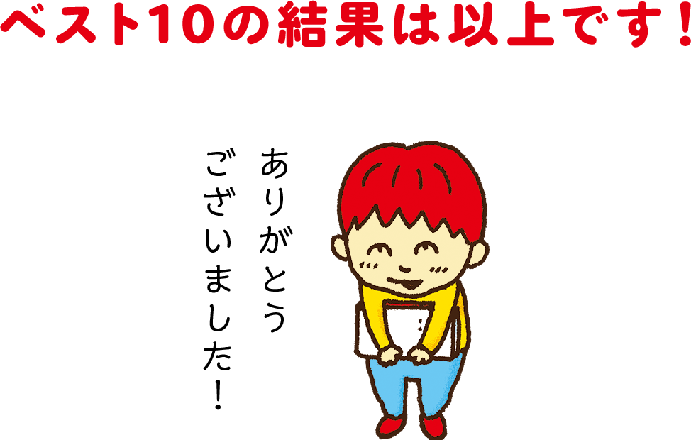 ベスト10の結果は以上です